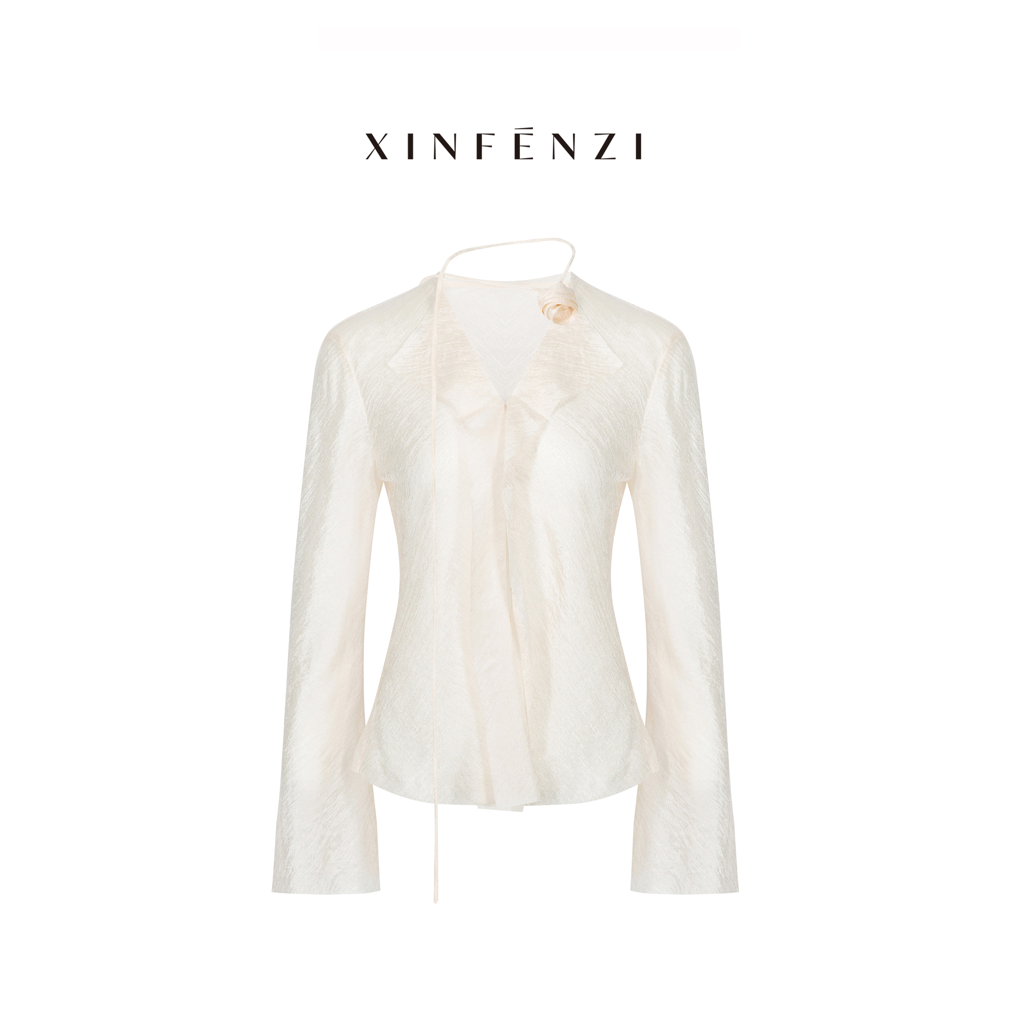 【北欧玫瑰】XINFENZI 重工醋酸不规则斜裁细褶衬衫夏 SS36140