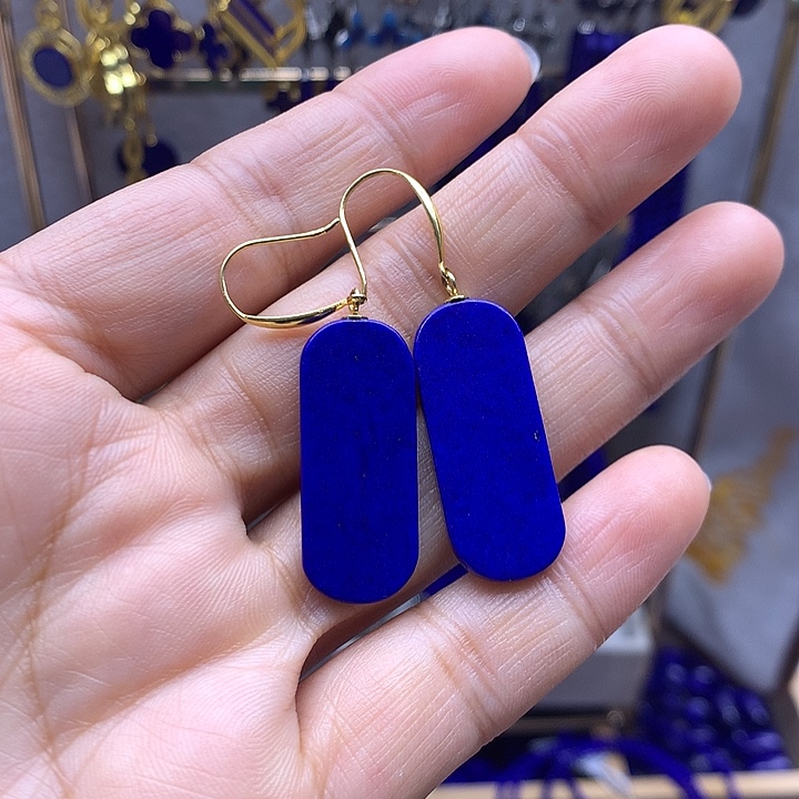 青金石耳坠银S925镀金镶嵌不****㑅