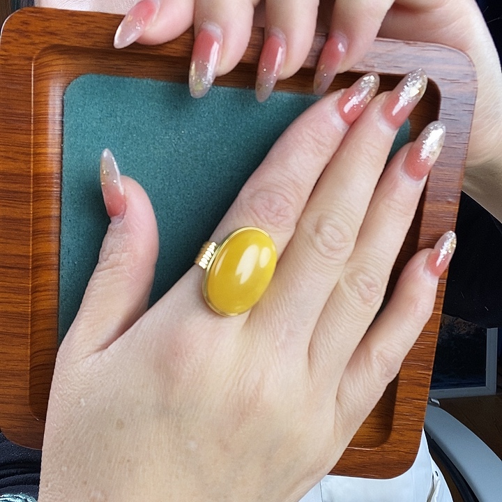 蜜蜡银S925镶嵌戒指戒指