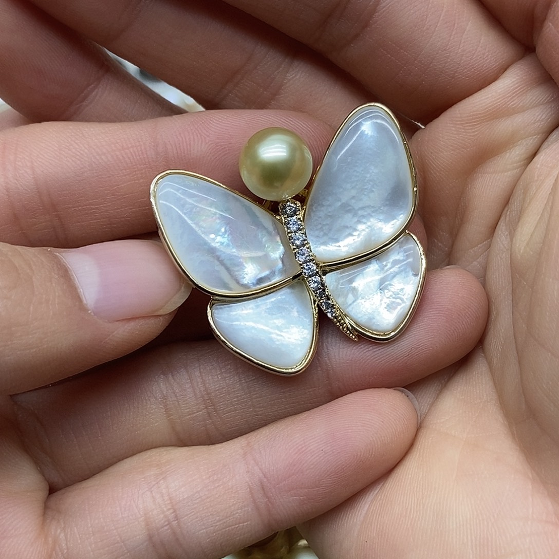 海水珍珠胸针合金