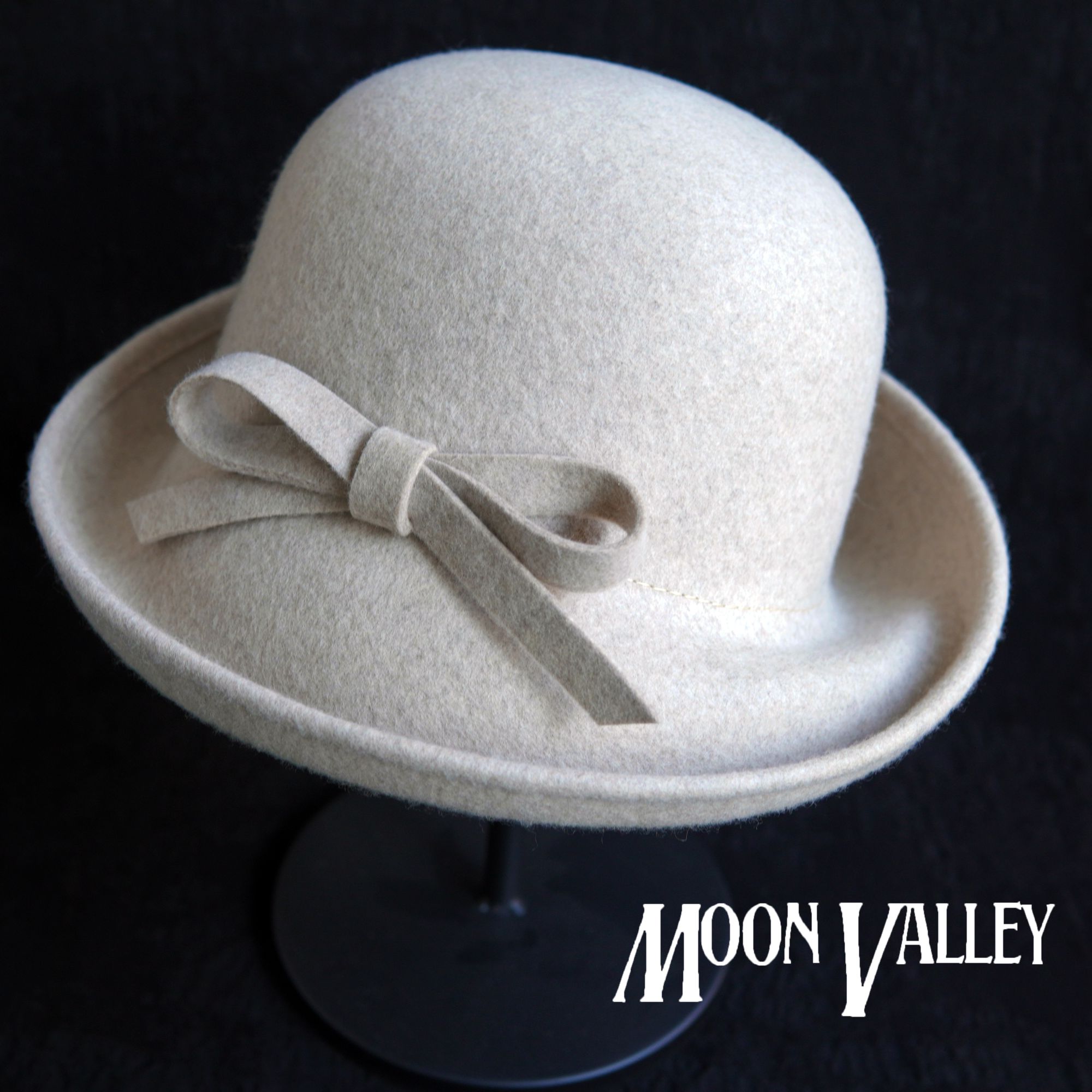 Moon Valley 英国古董Vtg模具美利诺超细卷边礼帽 MV6856