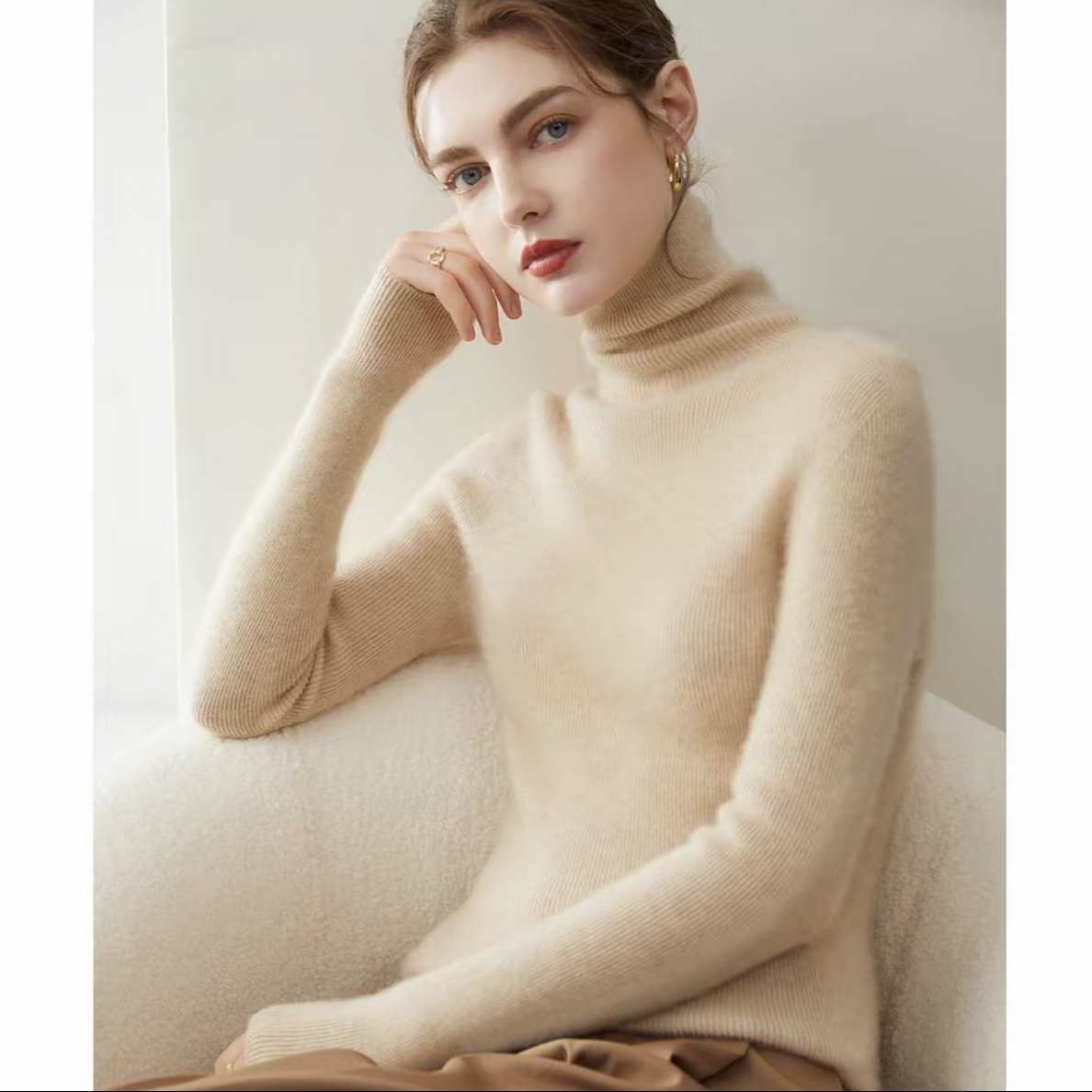 福利款～爆款堆堆领纯100%山羊绒衫高领百搭打底衫女网红坑条通勤