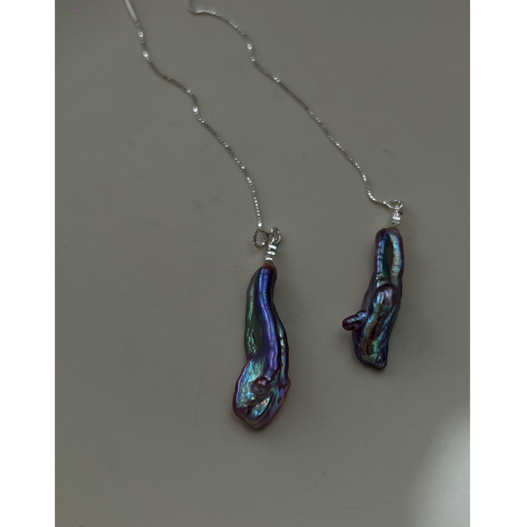 JUNMU天然怪紫色珍珠耳线s925银长款珍珠耳坠气质仙女耳饰