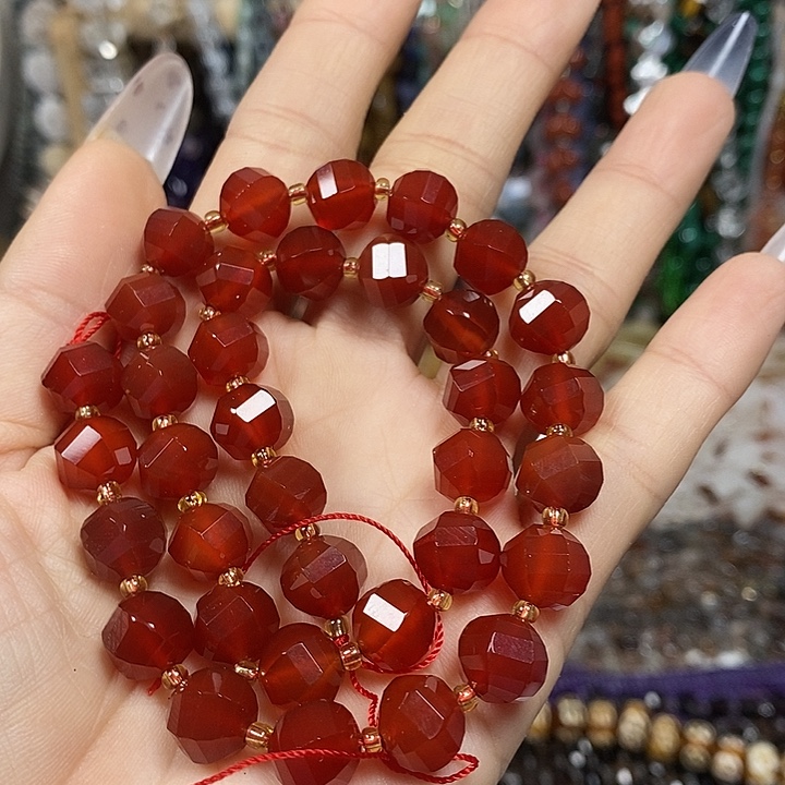 玛瑙/玉髓未镶嵌珠宝半成品红玛瑙圆扭珠卡10mm