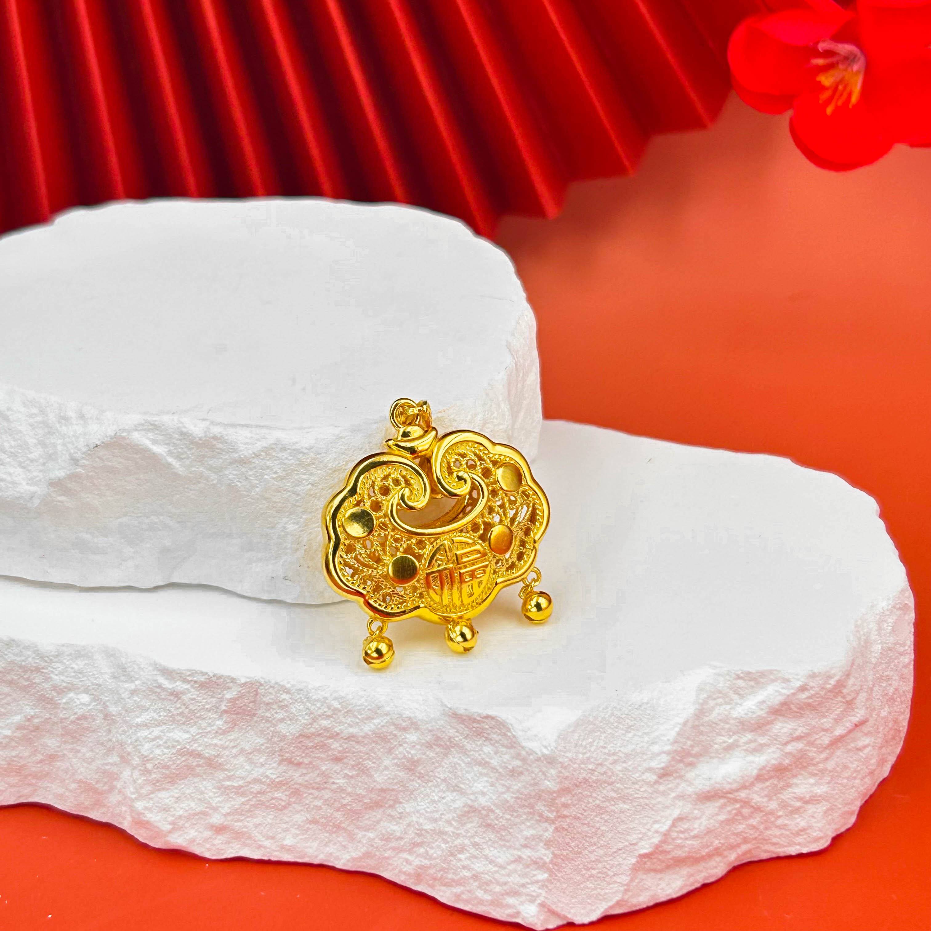 吊坠足银 银镀金平安如意锁包吊坠