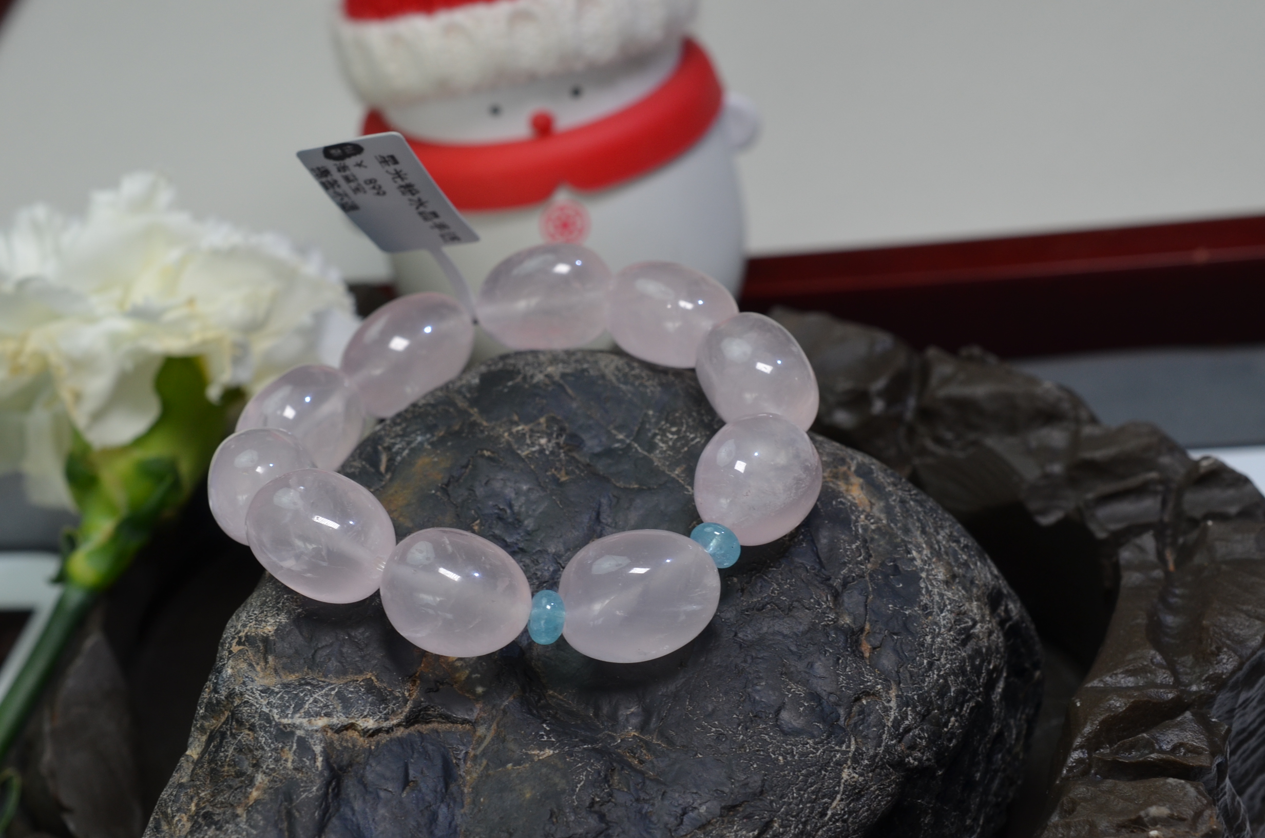 60天然星光粉水晶手链 海蓝宝手串 约15*19MM