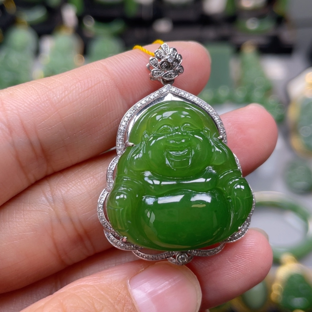 和田玉（碧玉）18K金镶嵌吊坠(不含链)