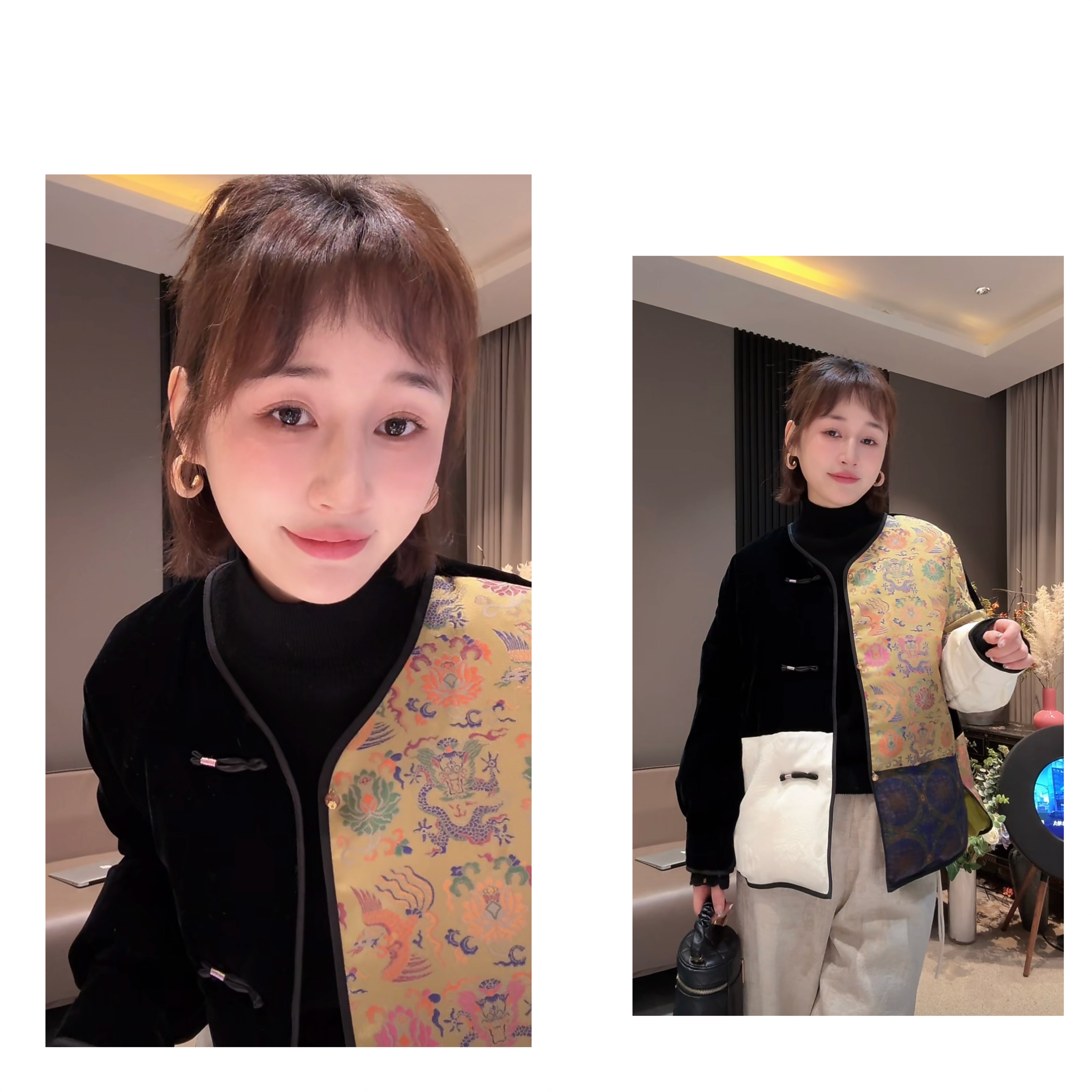 《新品首发》新中式国风香云纱盘扣白鸭绒羽绒服