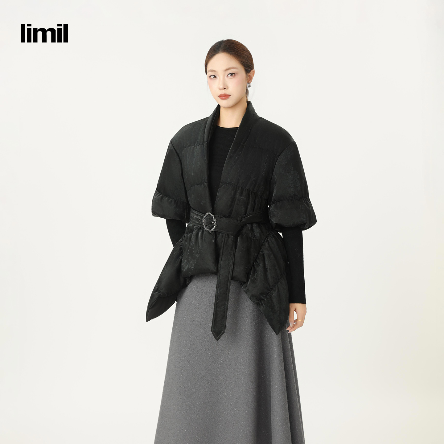 limil/丽米儿冬季清冷感贵系收腰沙漏感廓形时髦棉服外套940034