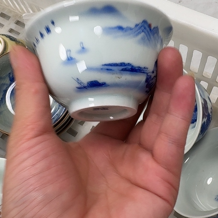 瓷片富川山居图大压手杯景德镇