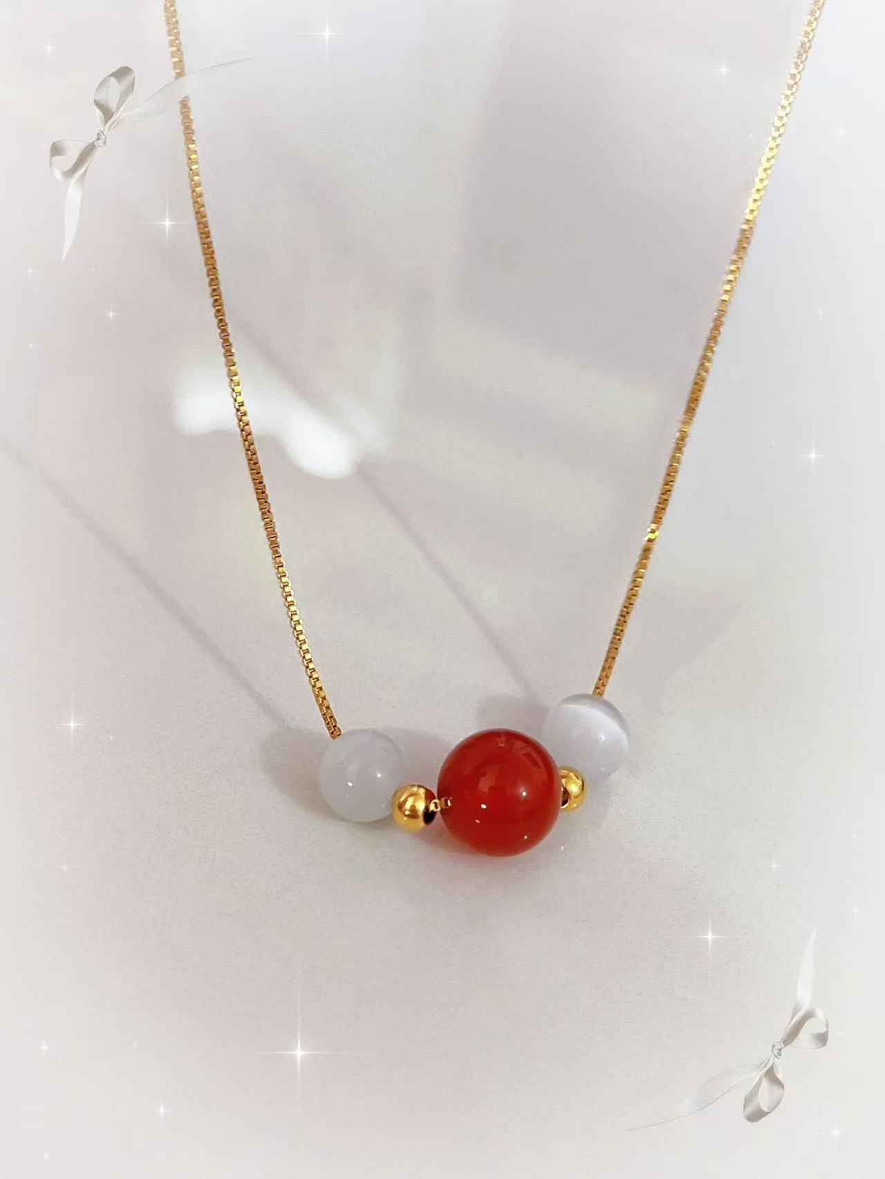 钛钢项链 2873钛钢轻奢相思红豆三生三世锁骨项链（链长45）