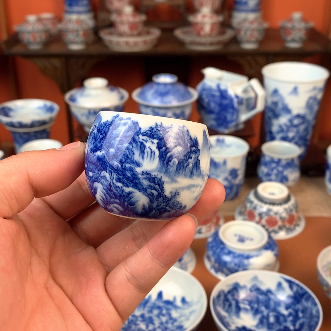 山水主人杯手工手绘