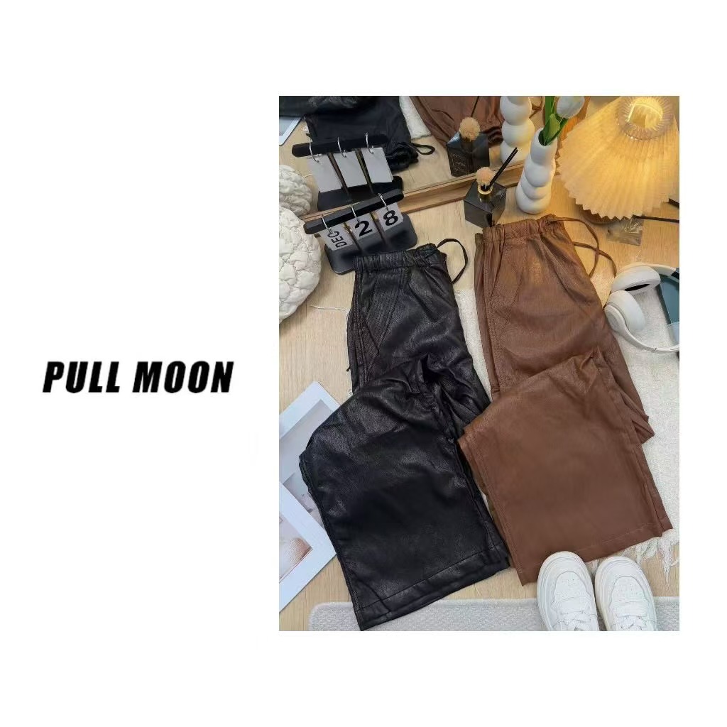 622693/136 秋季新款酷飒感皮裤女宽秋冬百搭肌理感长裤 XXK