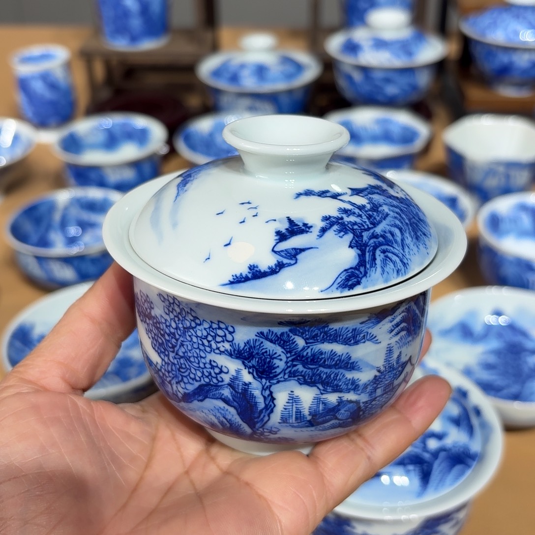 景德镇纯手绘盖碗微瑕