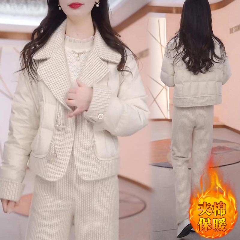 时髦洋气减龄女士网红款套装2025秋冬季新款保暖棉服阔腿裤两件套