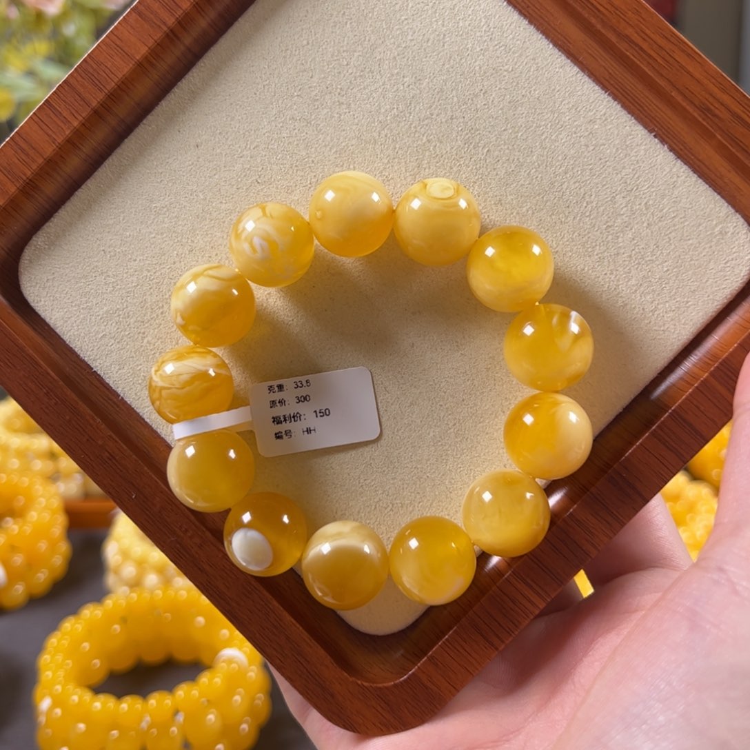 裸石蜜蜡未镶嵌16+金白虎皮圆珠hh