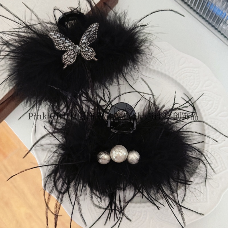 Pink Girl  F350法式复古羽毛抓夹13cm气质时尚后脑勺盘发夹