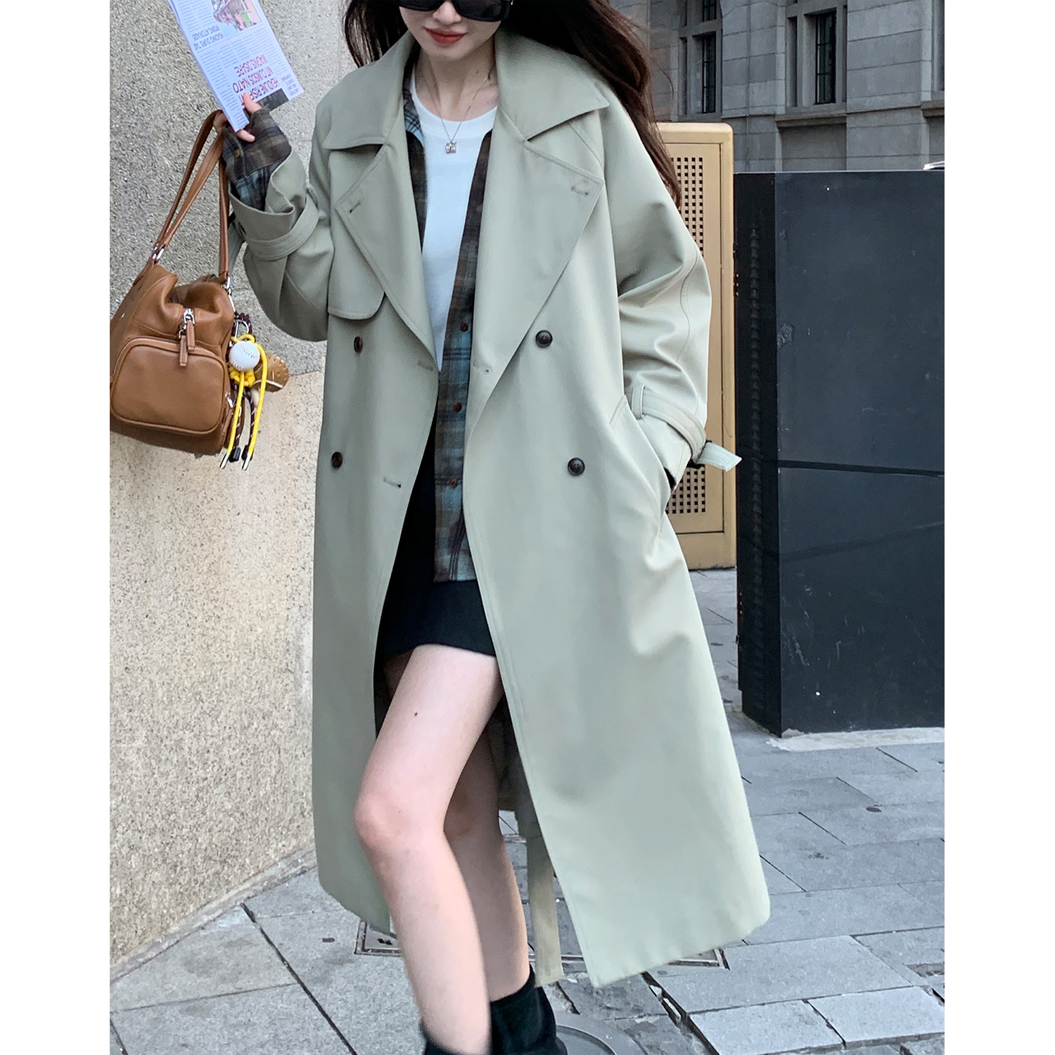 阿一 极简通勤大翻领风衣外套女春季新款中长款气质高级感大衣