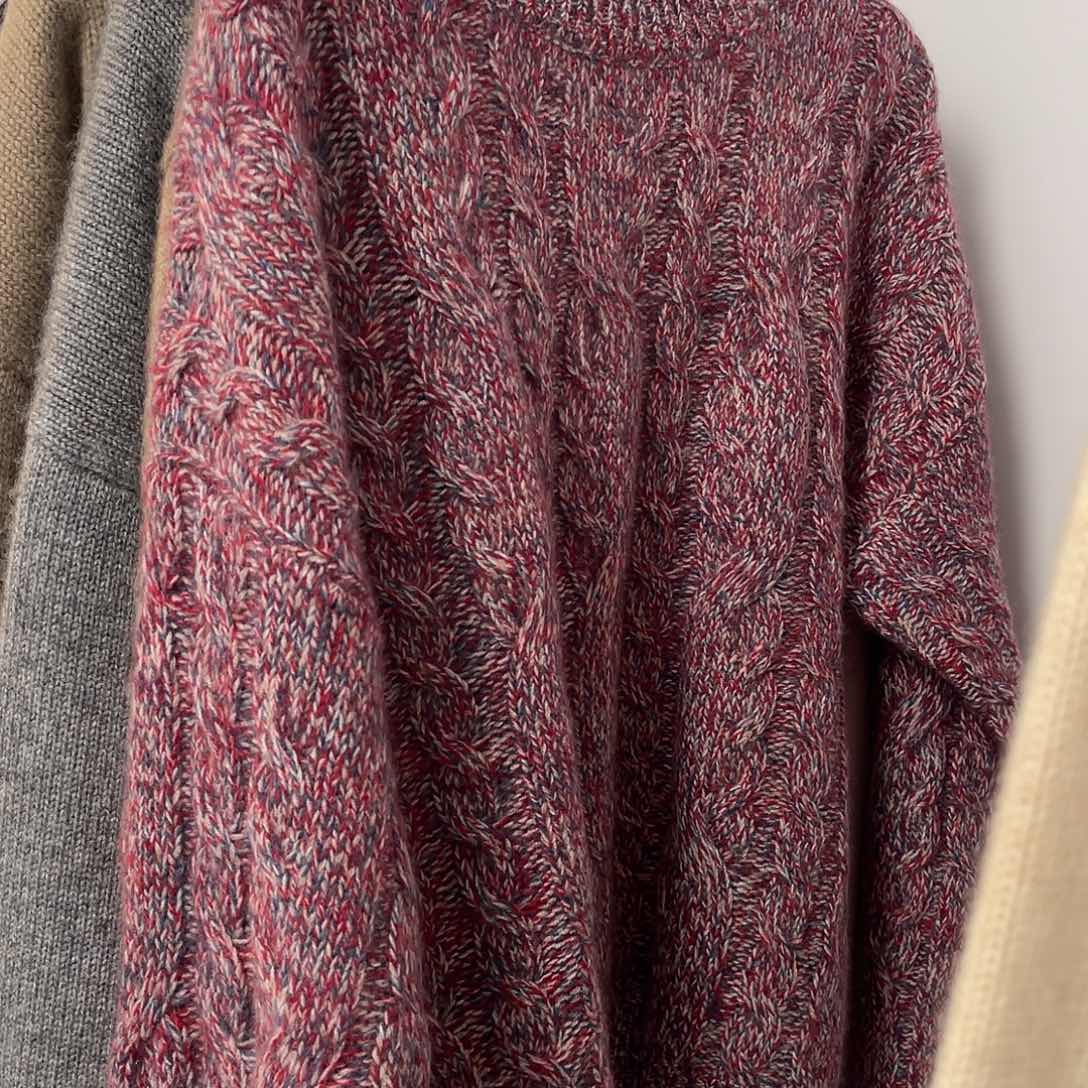 花纱 圆领 麻花 羊绒衫