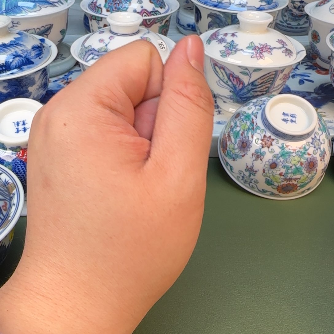 香*五龙盖碗斗彩手工手绘