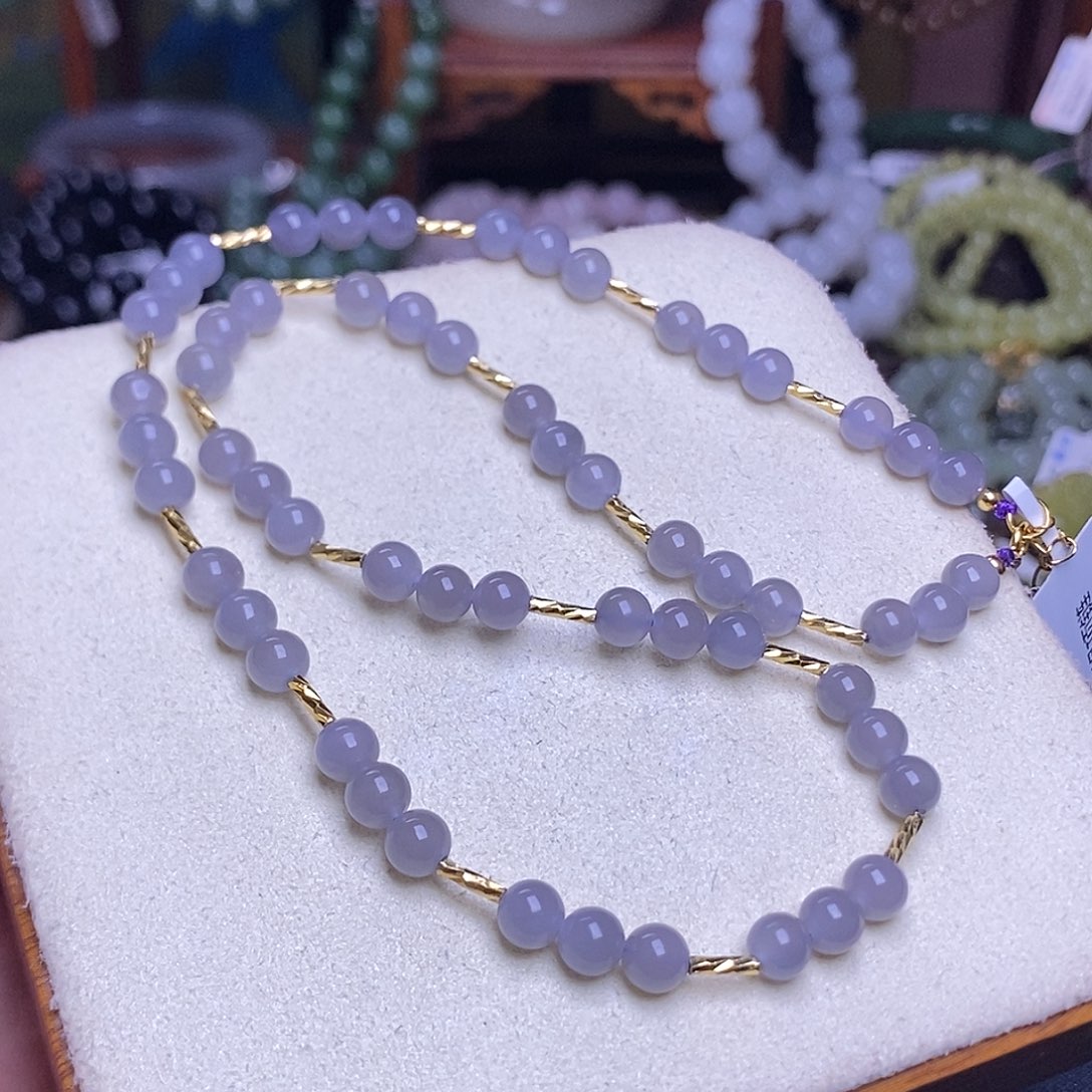 和田玉未镶嵌颈饰浓烟紫老矿料锁骨链5.5mm