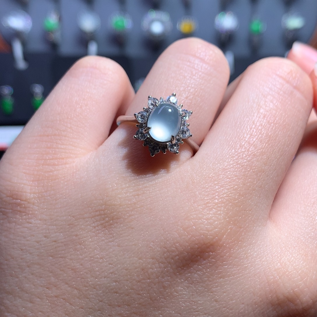 翡翠戒指银S925镶嵌天然翡翠