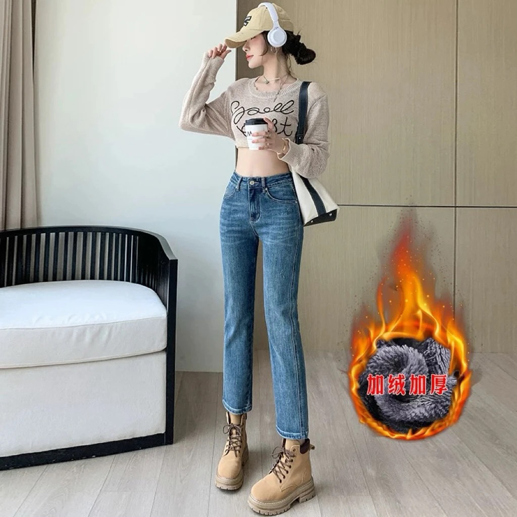 小个子八九分弹力烟管牛仔裤秋冬新款