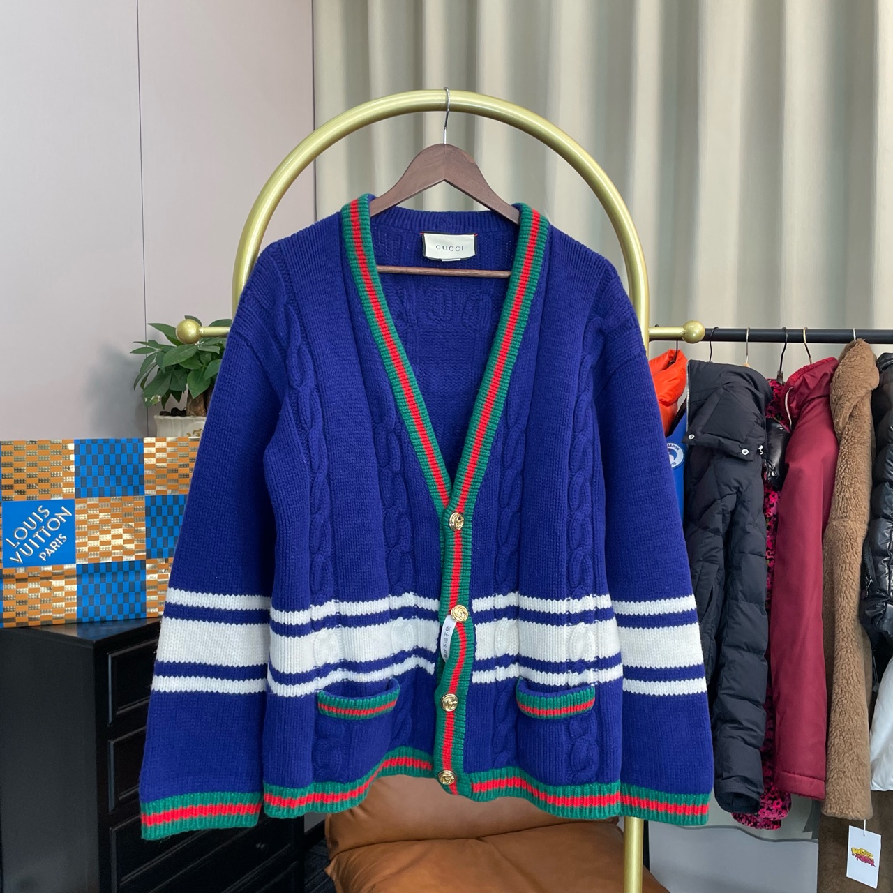 99新 GUCCI/古驰  蓝色背后水钻开衫 L码 