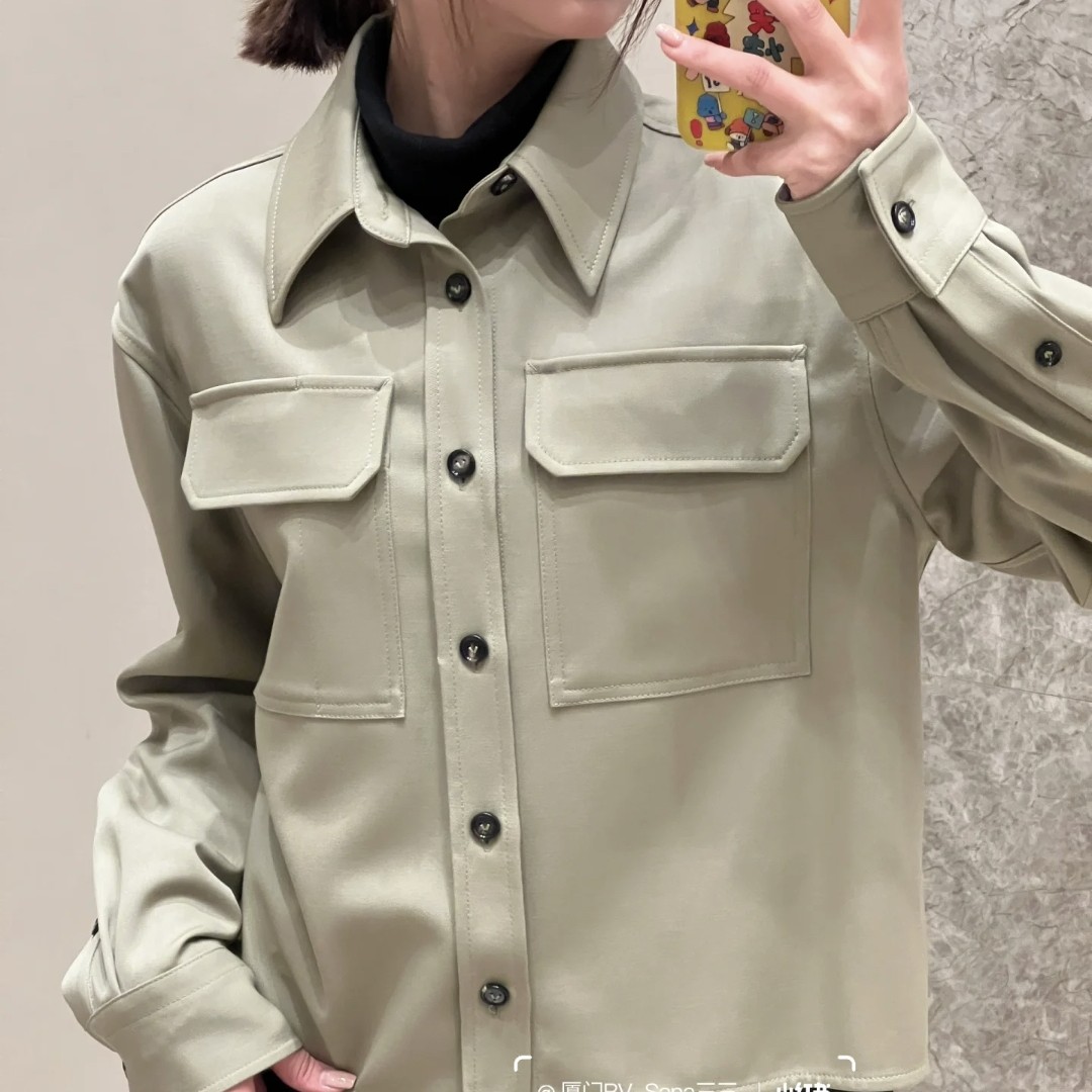 99新 BOTTEGA VENETA/葆蝶家 灰鼠绿翻领外套 42码 GM001823