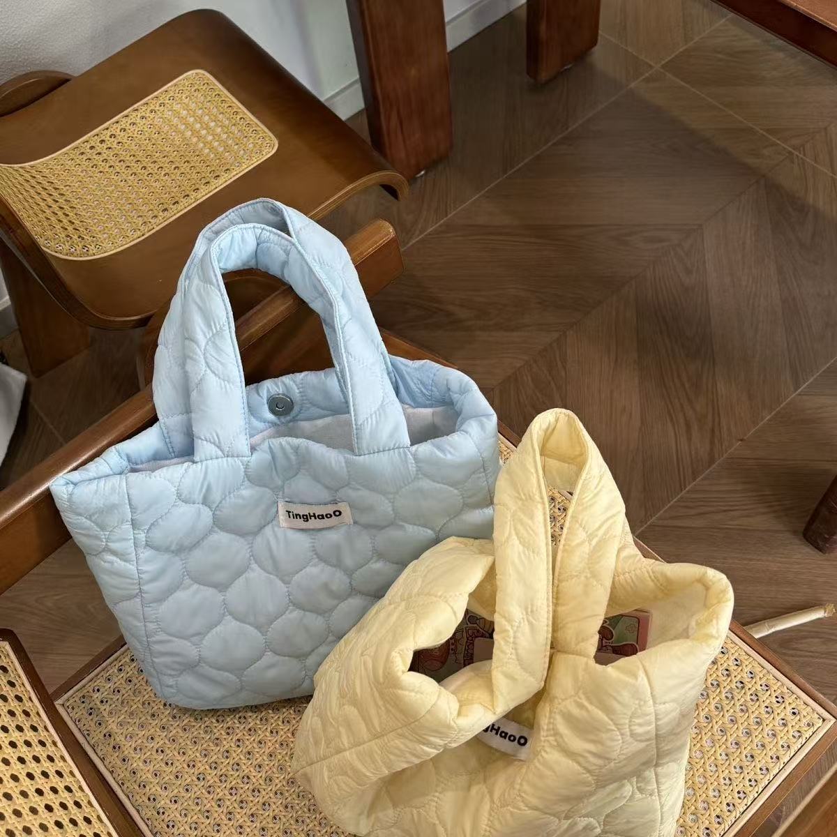 背包上班通勤托特包洋气绣线纯色大容量尼龙高颜值背包收纳袋