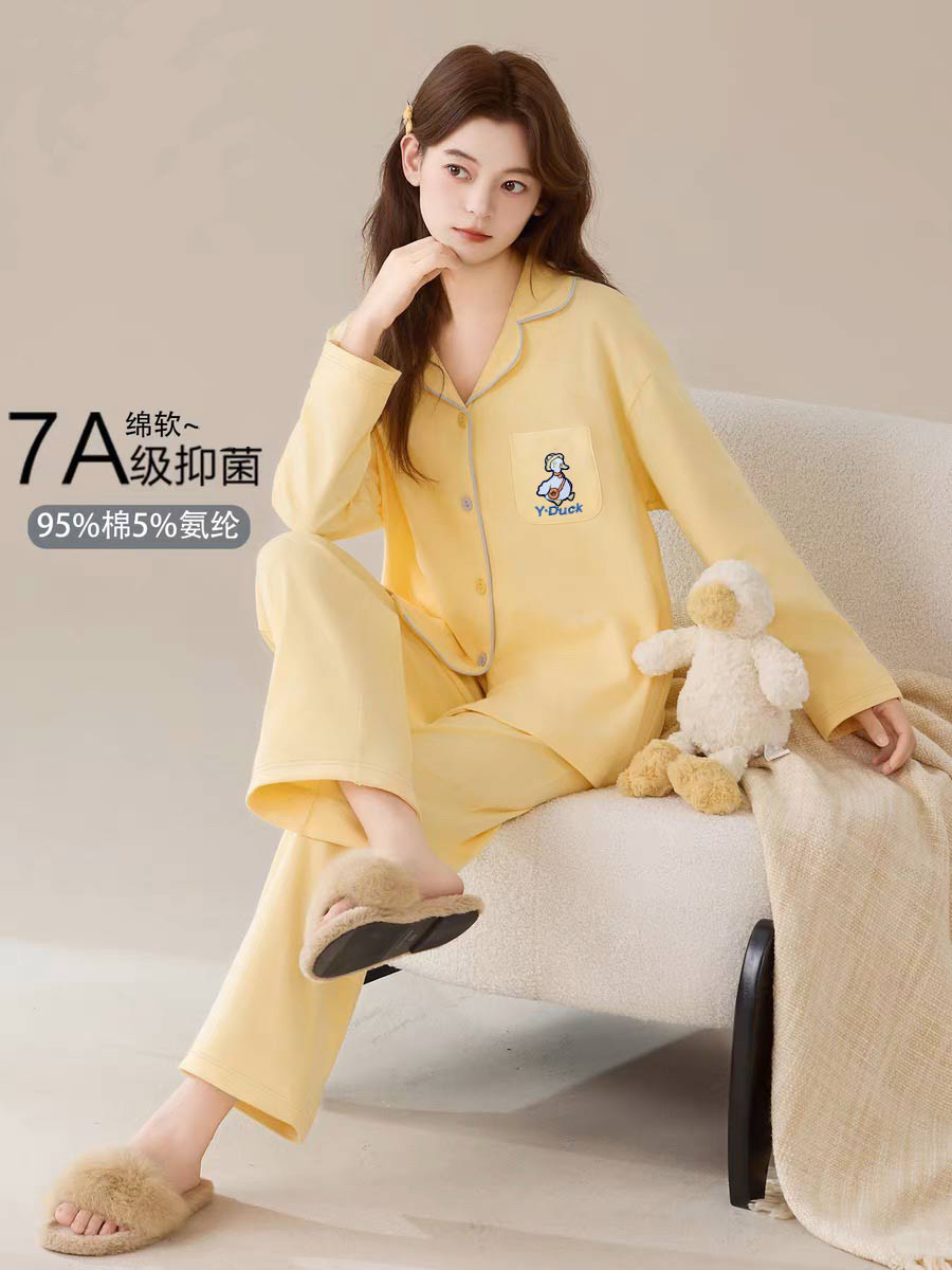 【B157】紧赛棉加厚10-20°精品黄色小鸭刺绣款长袖长裤+胸垫
