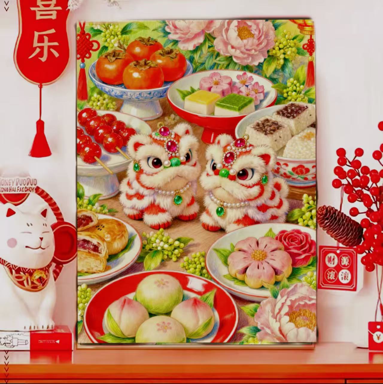 新款爆款植绒布树脂方钻新年迎春醒狮钻石画