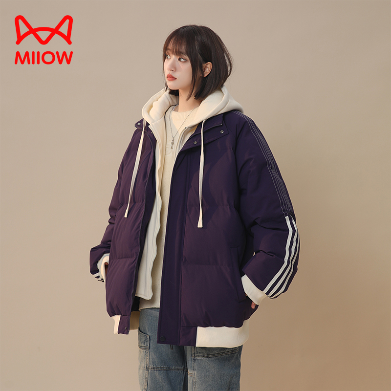 MiiOW/猫人新款连帽假两件棉服秋冬保暖休闲情侣百搭外套