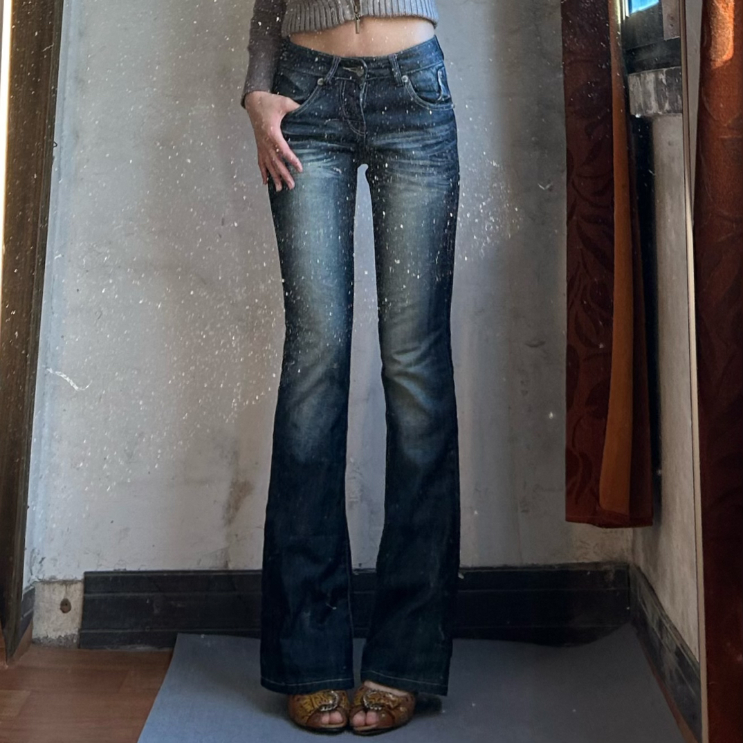 孤品辣妹牛仔裤 vintage古着低腰微喇直筒裤直播间下单不要直接拍