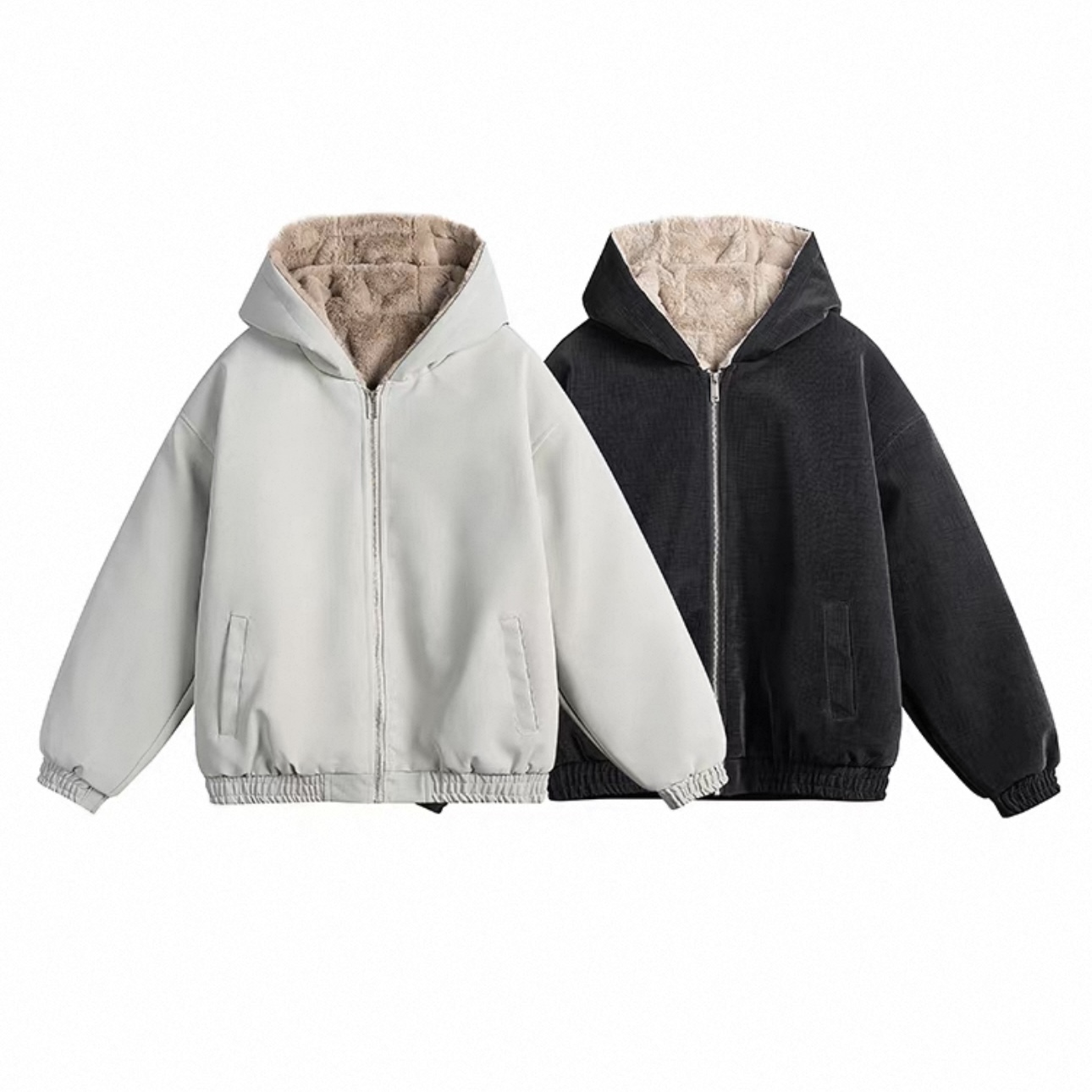 冬季美式简约加绒加厚连帽棉服男女情侣保暖宽松休闲棉衣-3348