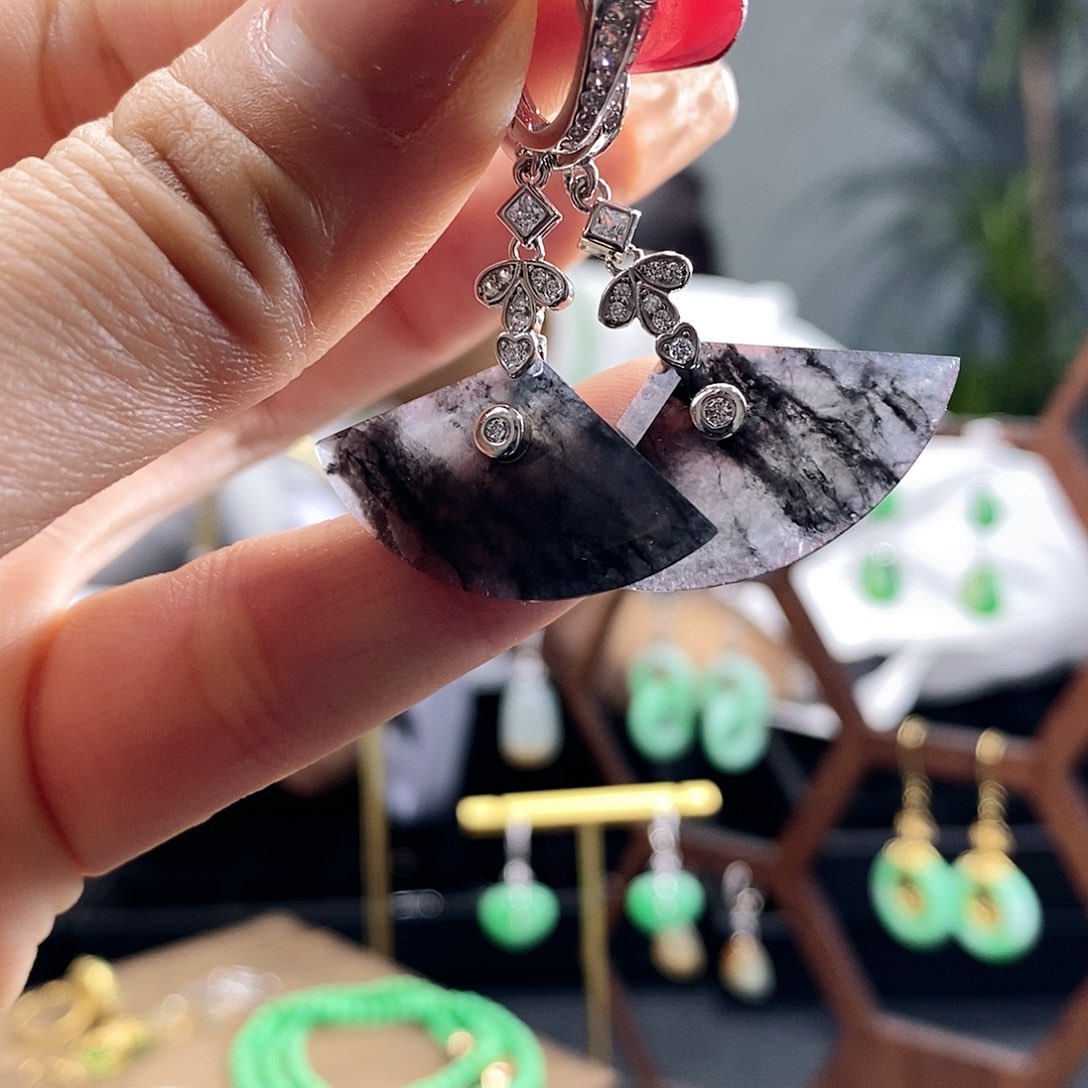 翡翠耳饰银S925镶嵌翡翠