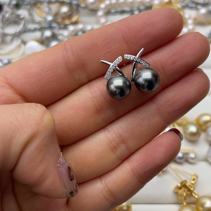 海水珍珠耳饰银S925镶嵌