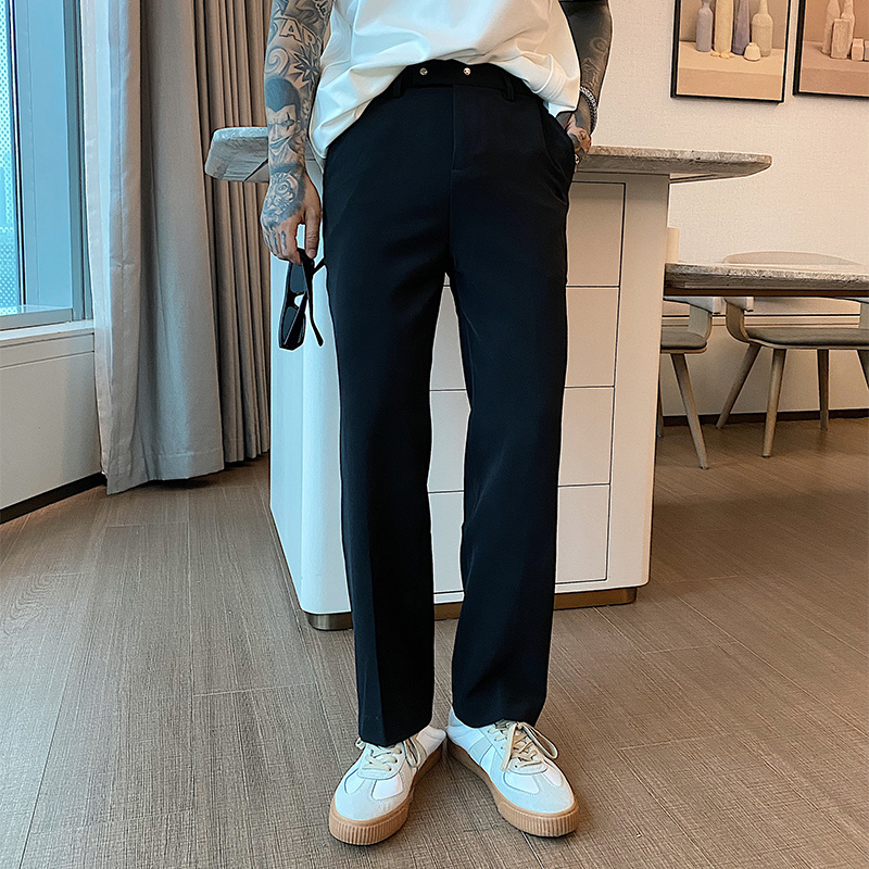 【促23】表面风光纯色休闲裤男夏季薄款宽松百搭直筒长裤子韩版西裤