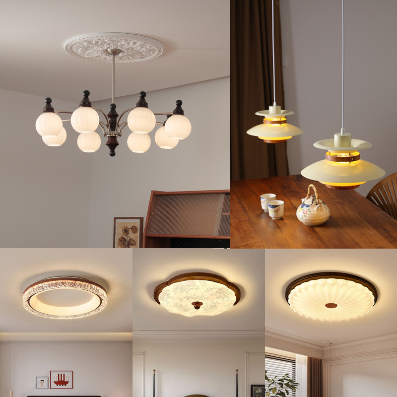 吊灯法式奶油风中古包豪斯卧室房间灯北欧复古原木吊灯