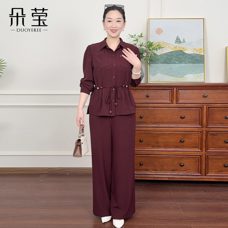 朵莹妈妈秋装时尚套装2025新款衬衫上衣中老年女装洋气两件套ZA03