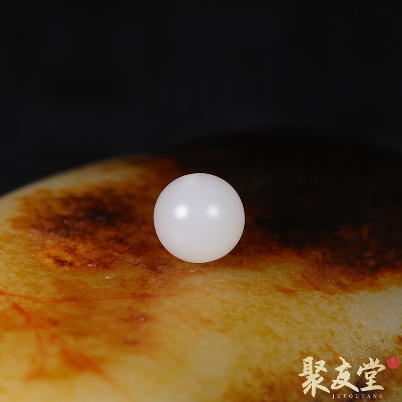 聚友堂王伟玉雕9.9mm新疆和田玉籽料白玉洒金皮圆珠手链珠子223