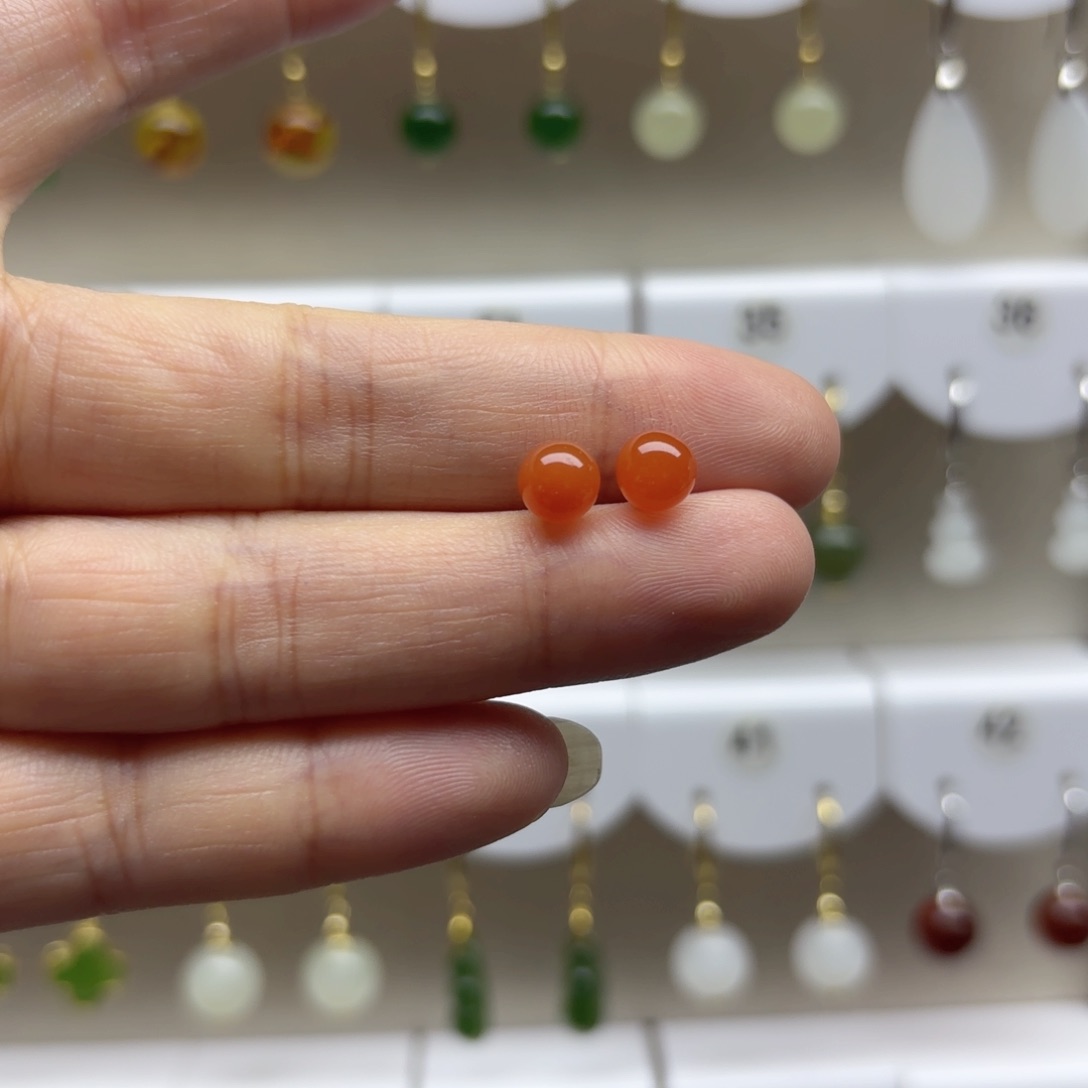 南红玛瑙银S925镶嵌耳饰6m m