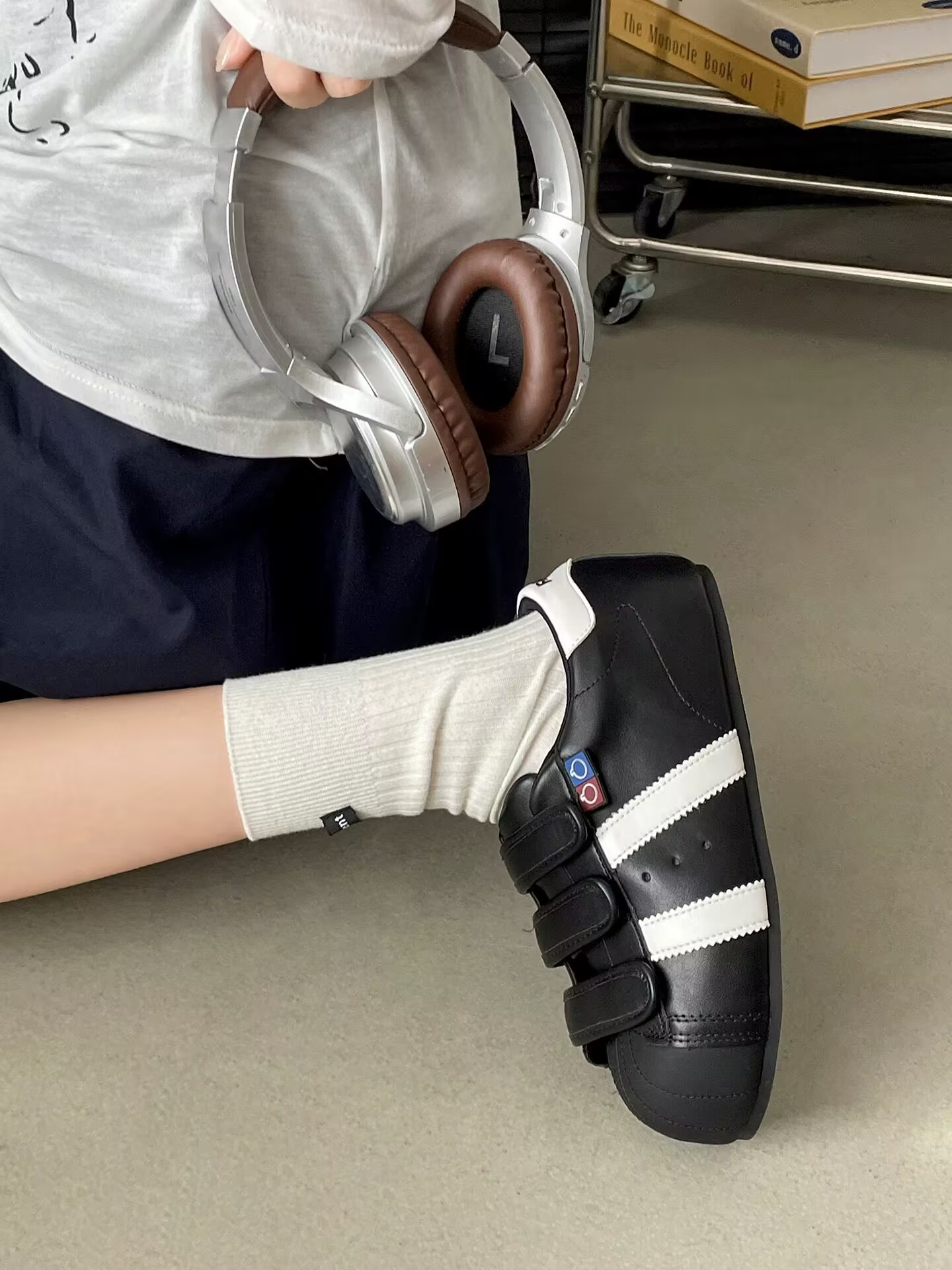 秋冬新款加绒厚底拼色内增高德训鞋女