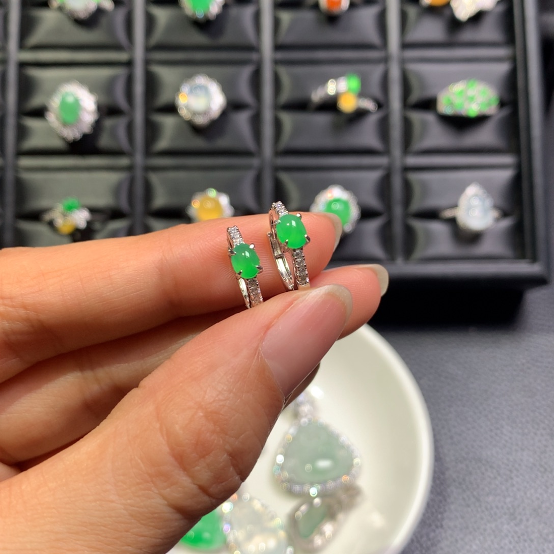 翡翠银S925镶嵌耳饰