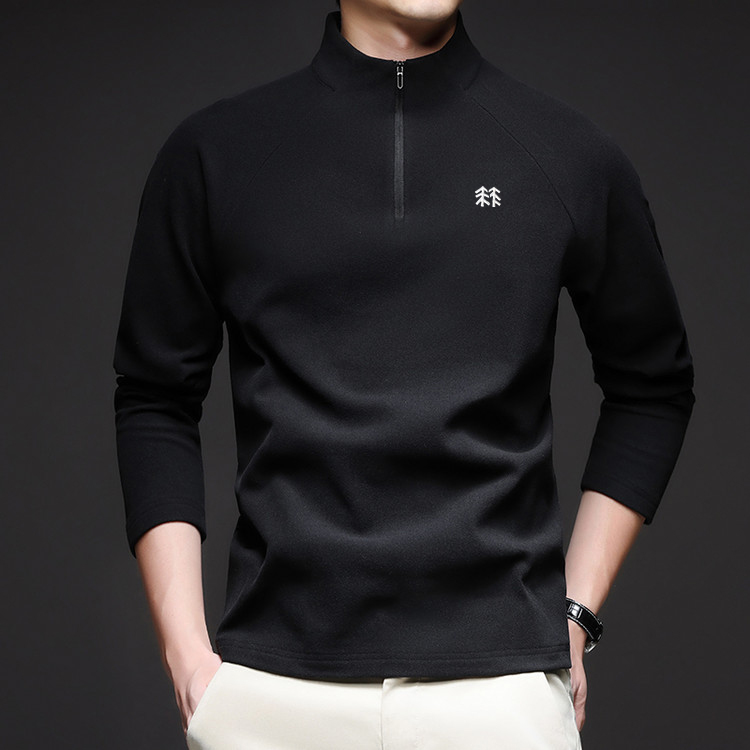 【奥特莱斯撤柜】KL隆家德绒半高拉链领男士秋冬保暖内搭t恤打底衫