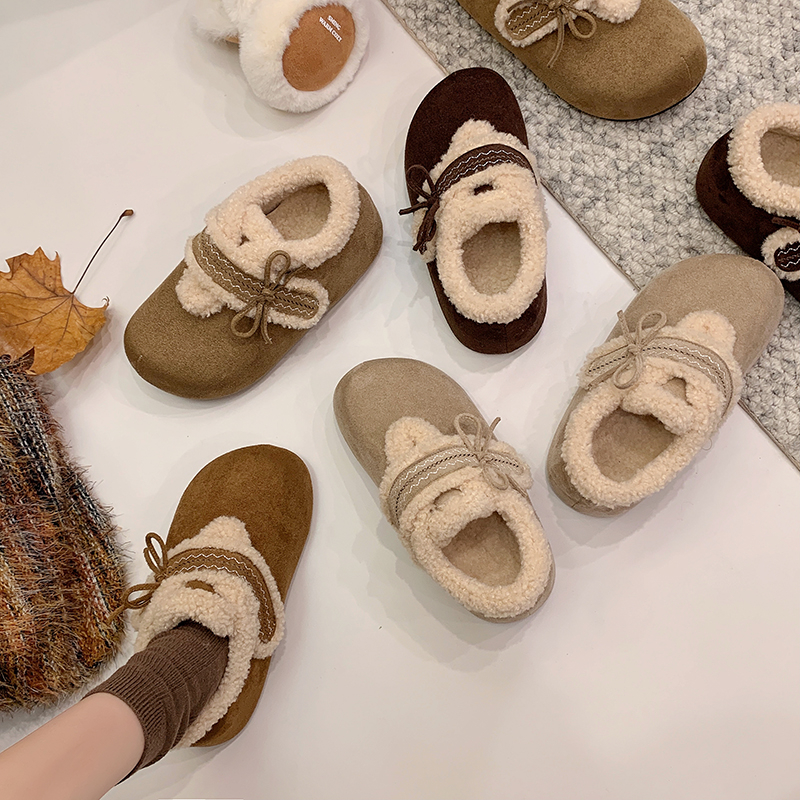 厚底韩版勃肯鞋加绒刺绣蝴蝶结女款2025冬季新款百搭冬款外穿棉鞋