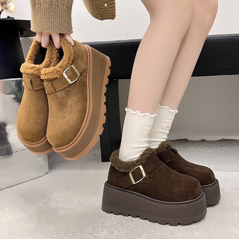 牛皮女鞋勃肯鞋女冬季加绒保暖厚底毛毛鞋加厚厚底棉鞋29-3