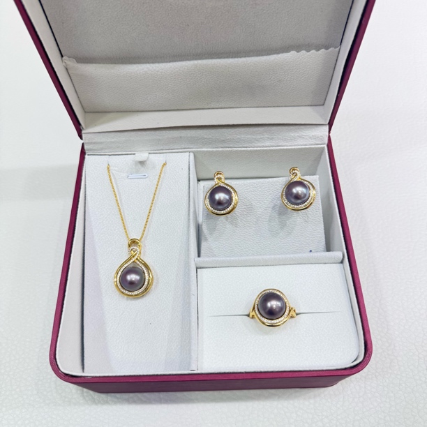 S925银紫色爱迪生珍珠新套装