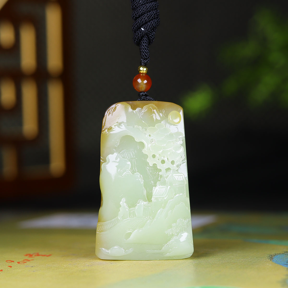 104101和田玉糖白玉山水玉牌