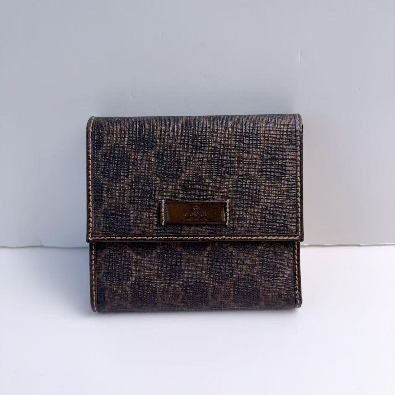 95新 GUCCI/古驰 古驰咖色老花小钱包